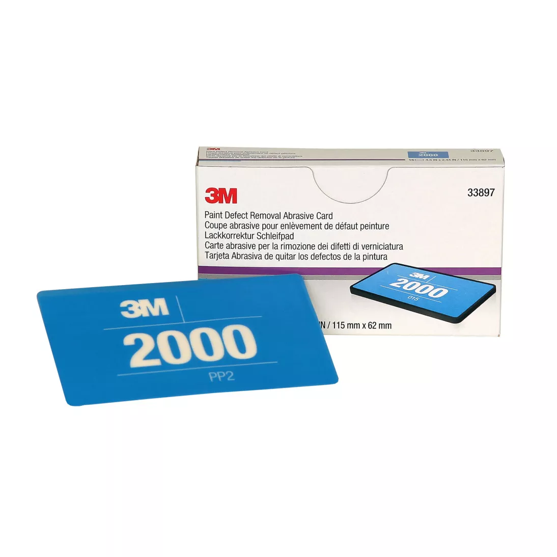 3M™ Paint Defect Removal Abrasive Card, 33897, 115 mm x 62 mm, 2000, 15
cards per pack, 10 packs per case