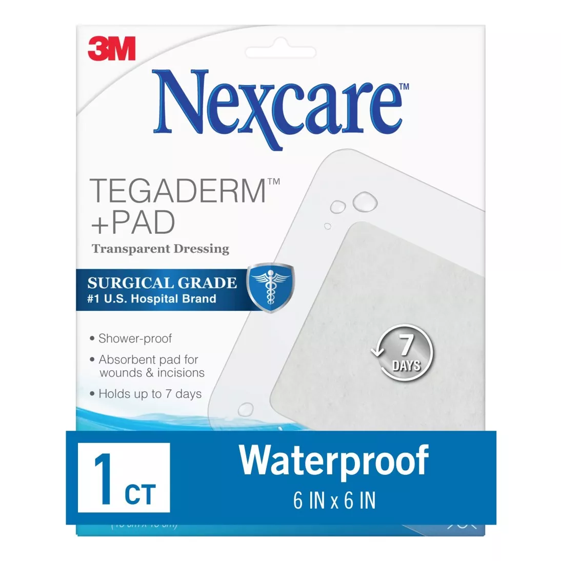 Nexcare™ Tegaderm™ + Pad Transparent Dressing W3588, 6 in x 6 in (15 cm x 15 cm)