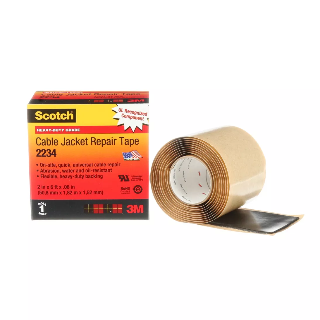 Scotch® Cable Jacket Repair Tape 2234, 2 in x 6 ft, Black, 1
roll/carton, 10 rolls/Case