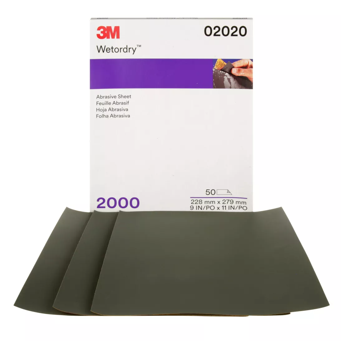 3M™ Wetordry™ Abrasive Sheet, 02020, 2000, 9 in x 11 in, 50 sheets per
carton, 5 cartons per case