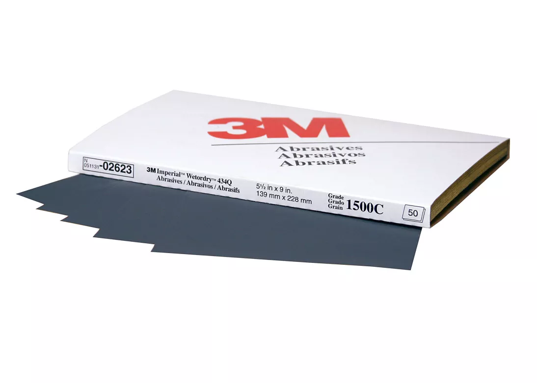 3M™ Wetordry™ Abrasive Sheet, 02623, 1500, heavy duty, 5 1/2 in x 9 in,
50 sheets per carton, 5 cartons per case