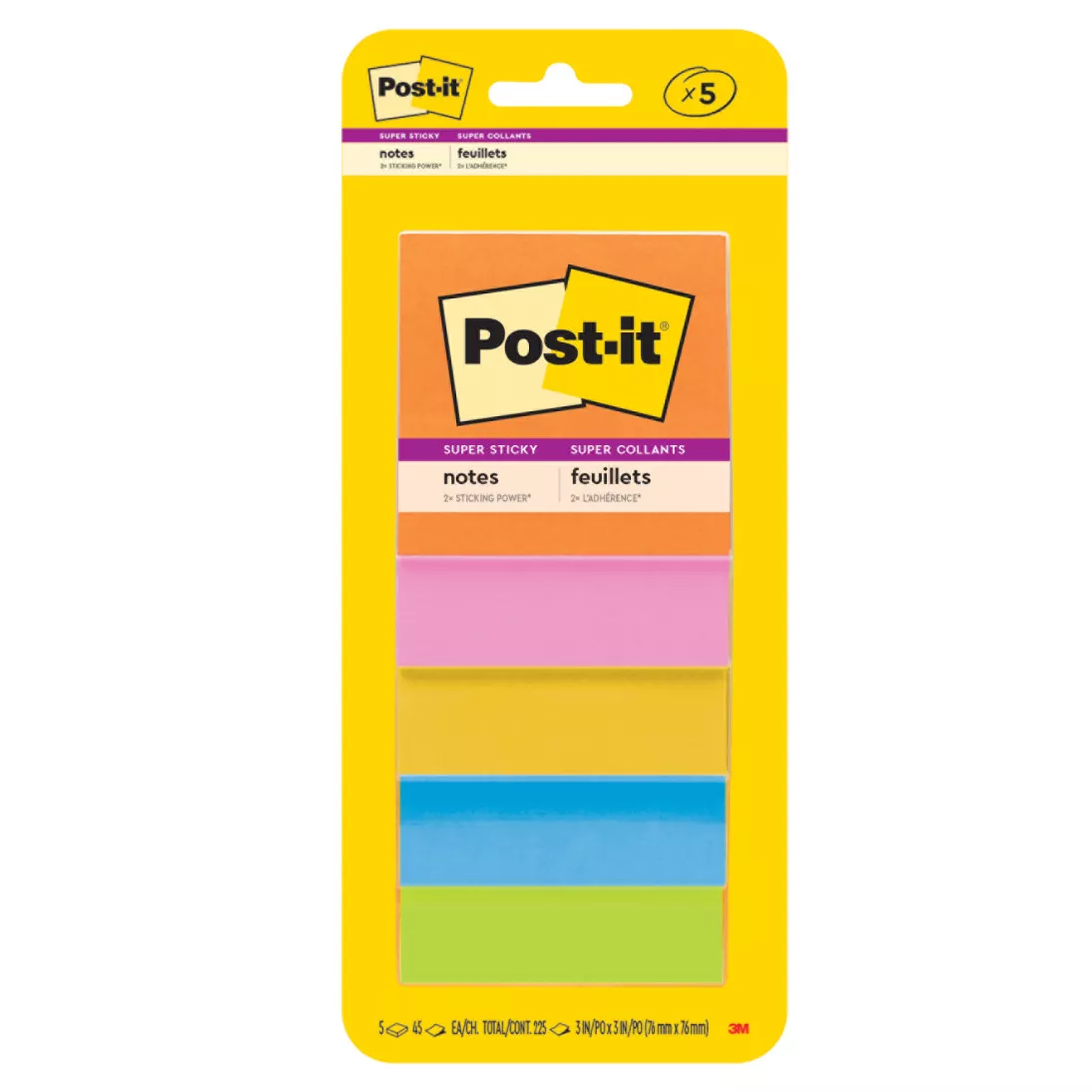 Post-it® Notes 3321-5SSAU, 3 in x 3 in (76 mm x 76 mm), Rio de Janeiro
Collection, 5 Pads/Pack , 45 Sheets/Pad