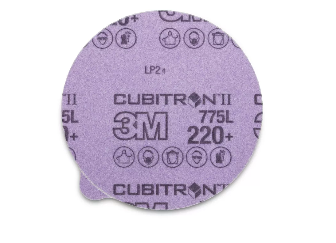 3M™ Cubitron™ II Stikit™ Film Disc 775L, 220+, 6 in x NH, Linered w/Tab,
Die 600Z, 50 per inner, 250 per case