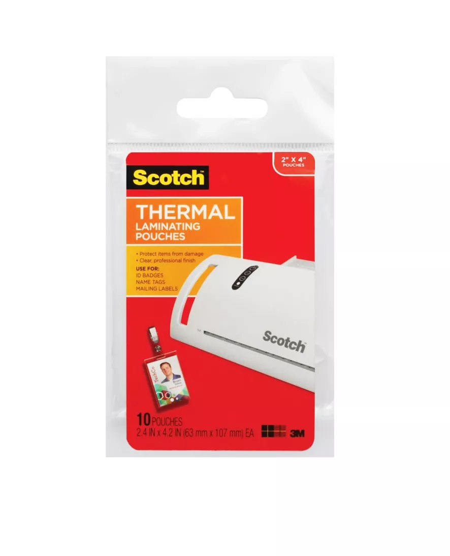 Scotch™ Thermal Pouches TP5852-10, 2-15/16 in x 4-1/16 in ID badge with
clip