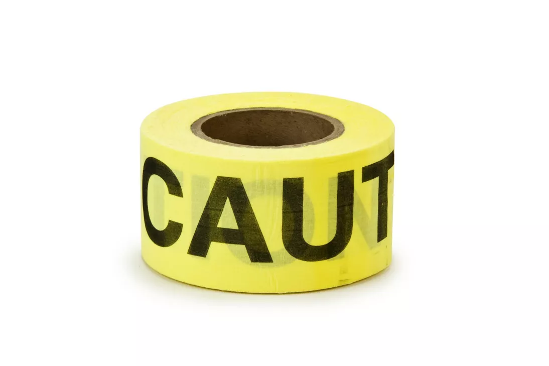 Scotch® Repulpable Barricade Tape 516, CAUTION, 3 in x 150 ft, Yellow, 8
rolls/Case