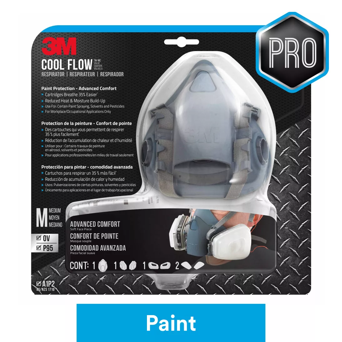 3M™ Professional Paint Respirator 7512PA1-A-PS, Medium, 1/pk, 4 pks/cs