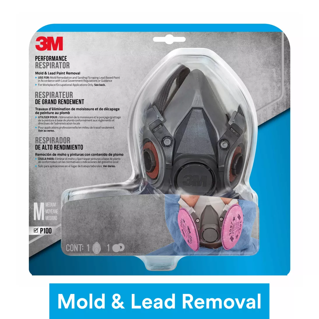 3M™ Performance Mold and Lead Paint Removal Respirator P100, 6297P1-DC,
Size Medium, 1 each/pack, 4 packs/case
