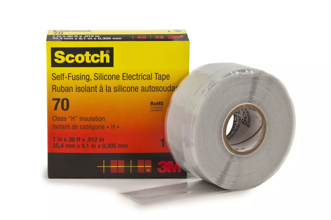 Scotch® Self-Fusing Silicone Rubber Electrical Tape 70, 1 in x 30 ft,
Sky Blue/Gray, 1 roll/carton, 24 rolls/case