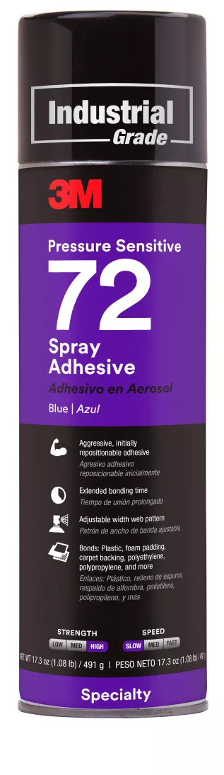 3M™ Pressure Sensitive Spray Adhesive 72, Blue, 24 fl oz Can (Net Wt
17.3 oz), 12/Case, NOT FOR SALE IN CA AND OTHER STATES