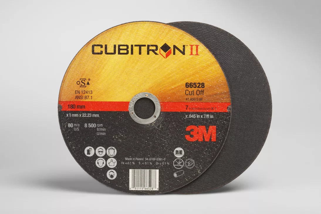3M™ Cubitron™ II Cut-Off Wheel, 66528, T1, 7 in x .045 in x 7/8 in, 25
per inner, 50 per case