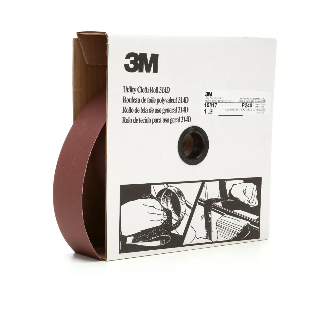 3M™ Utility Cloth Roll 314D, P240 J-weight, 2 in x 50 yd, 5 ea/Case