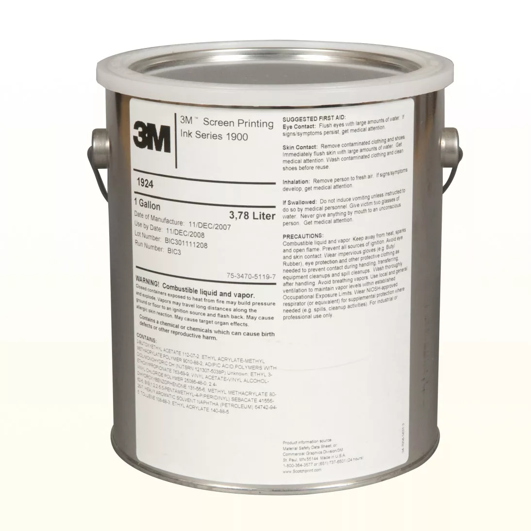 3M™ Screen Printing Ink 1924, Light Green, 1 Gallon Container