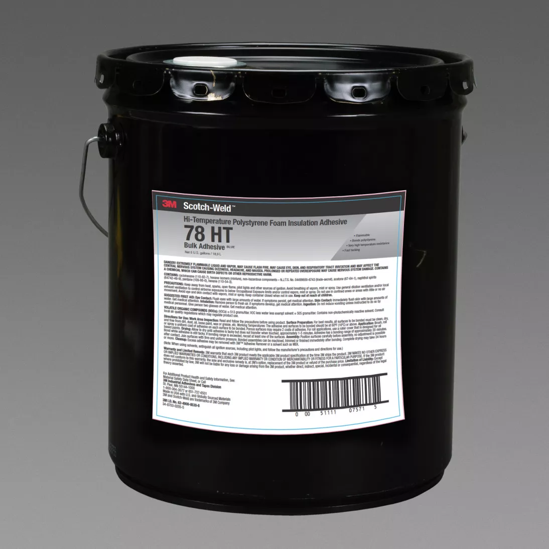 3M™ Hi-Temperature Polystyrene Insulation Adhesive 78HT, Blue, 5 Gallon
Drum (Pail)