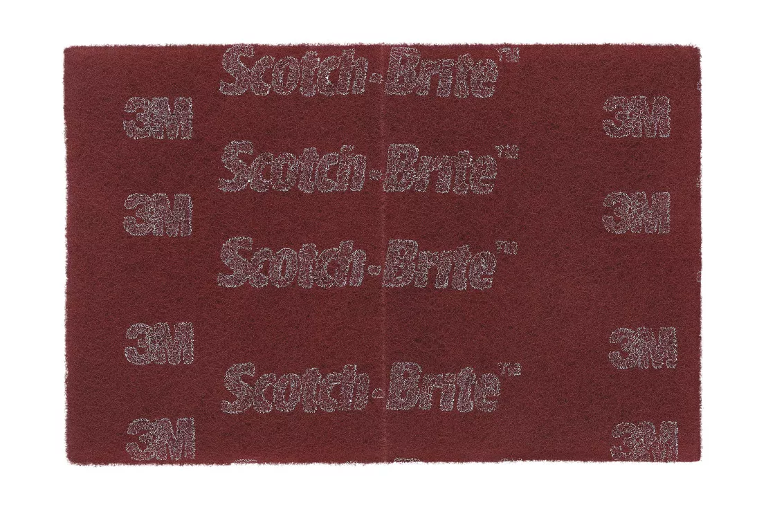 Scotch-Brite™ Hand Pad 7447B PRO, PO-HP, A/O Very Fine, Maroon, 6 in x 9 in, No Perf, 60 ea/Case, Bulk