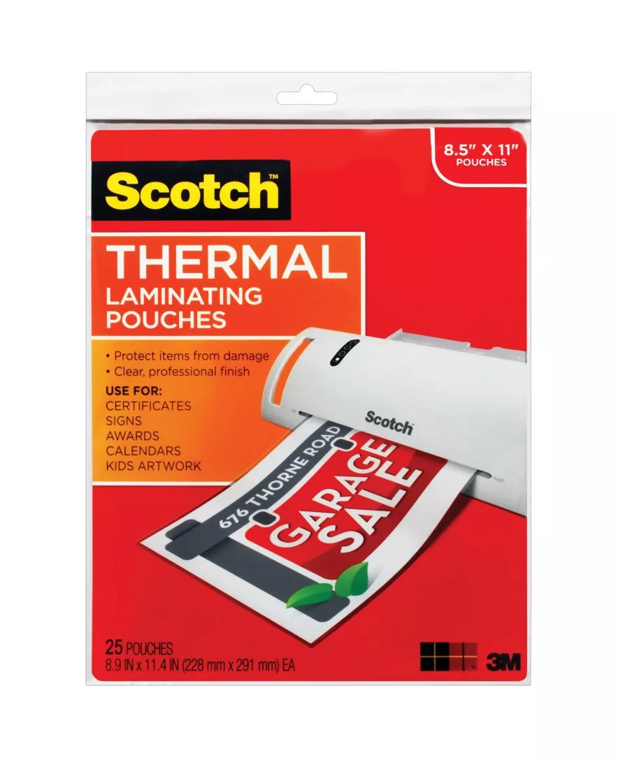 Scotch™ Thermal Laminating Pouches TP3854-25, 8.9 in x 11.4 in (228 mm x
291 mm) 25 PK