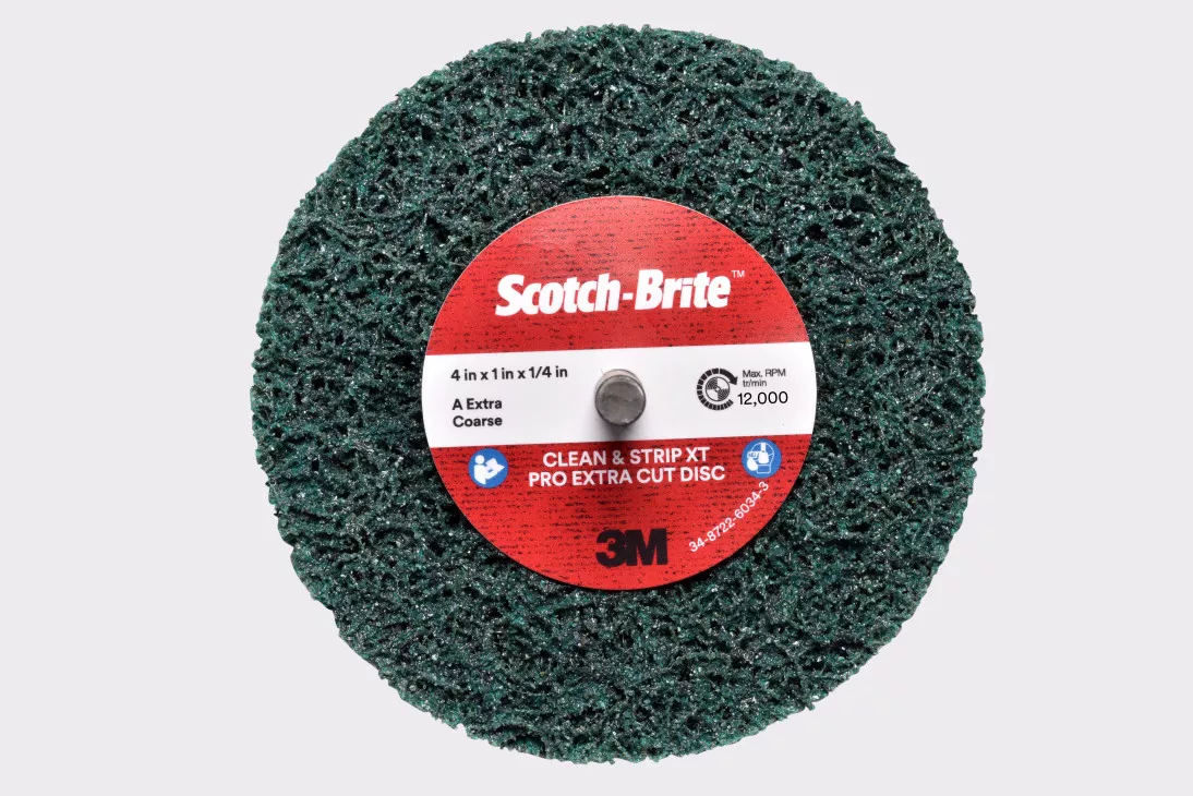 Scotch-Brite™ Clean and Strip XT Pro Extra Cut Disc, XC-DC, A/O XCRS,
Green, 4 in x 1 in x 1/4 in, 2 Ply Shaft Mount, 10 ea/Case