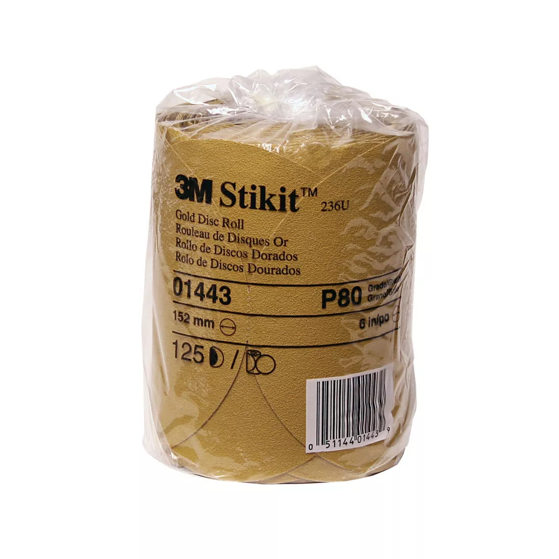 3M™ Stikit™ Gold Disc Roll, 01443, 6 in, P80A, 125 discs per roll, 10
rolls per case