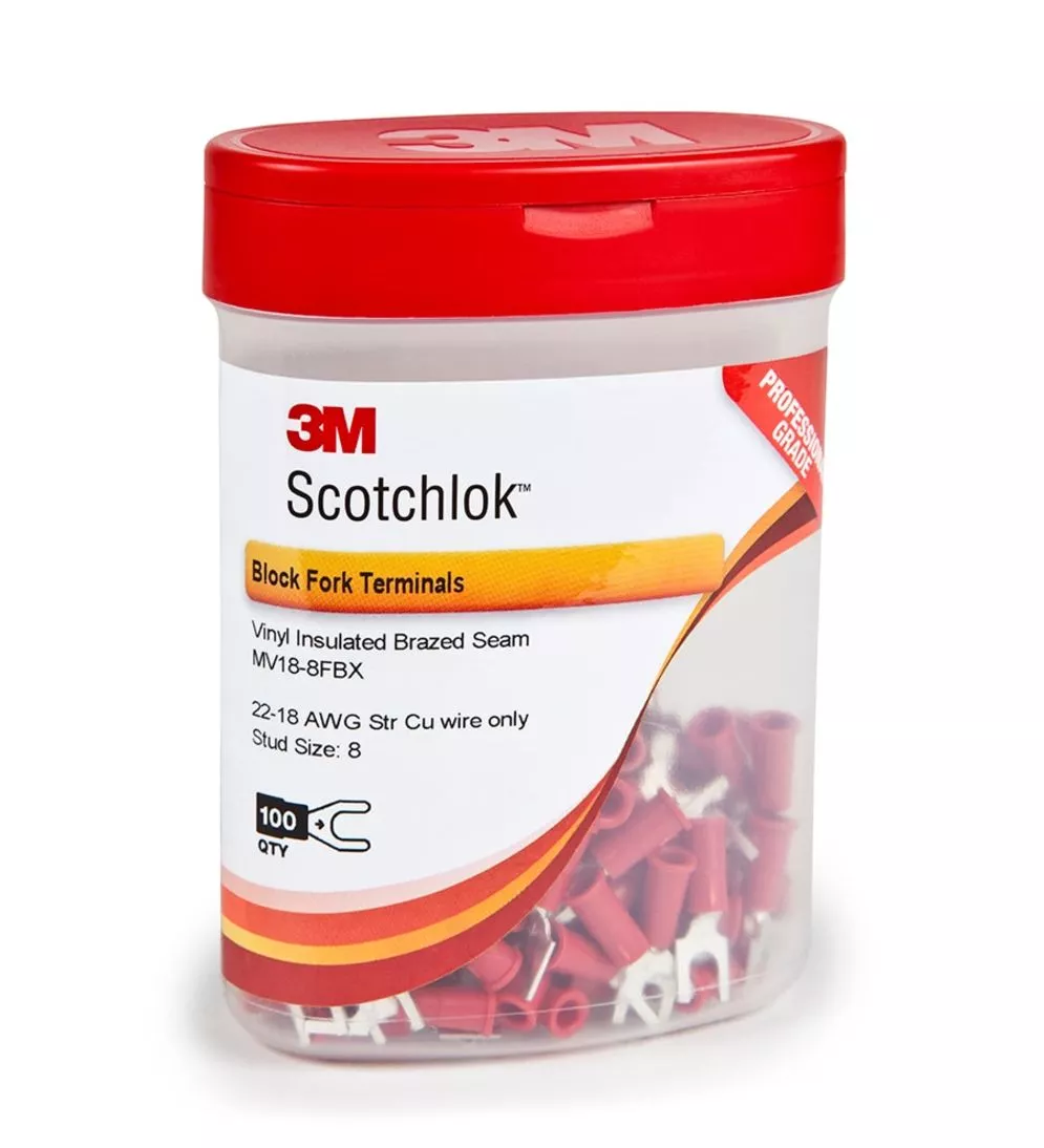 3M™ Scotchlok™ Block Fork Vinyl Insulated, 100/bottle, MV18-8FBX,
suitable for use in a terminal block, 500/Case