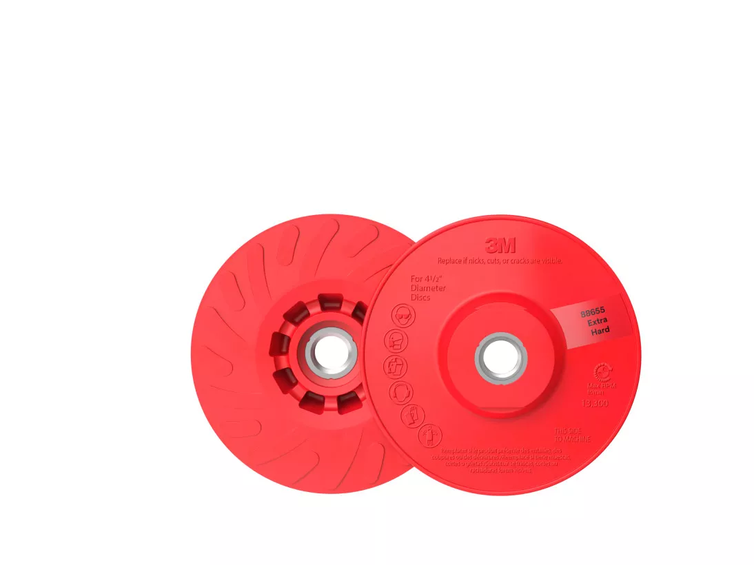 3M™ Disc Pad Face Plate Ribbed, 88655, Extra Hard, Red, 4-1/2 in, One
Piece, 10 ea/Case