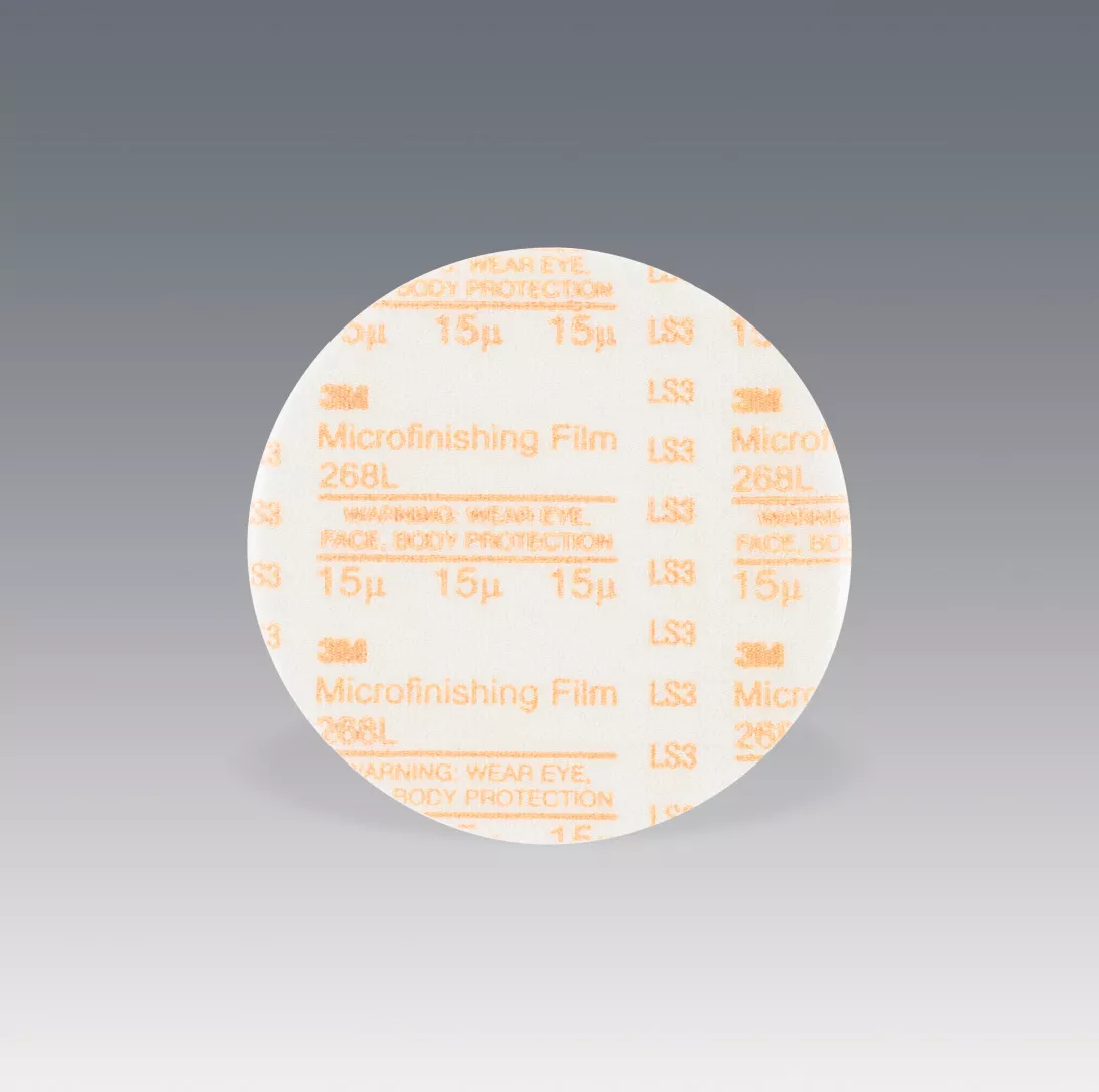 3M™ Microfinishing PSA Film Disc 268L, 15 Mic, Type D, Orange, 8 in x
NH, Die 800L, 25 per inner, 200 per case