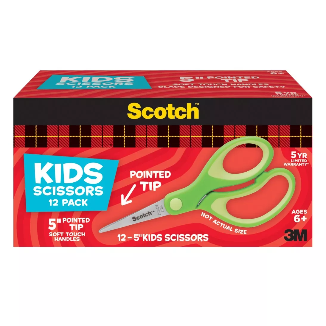 Scotch™ 12PK Kids Scissors 1442P-12, 5 inch, Green, Pointed