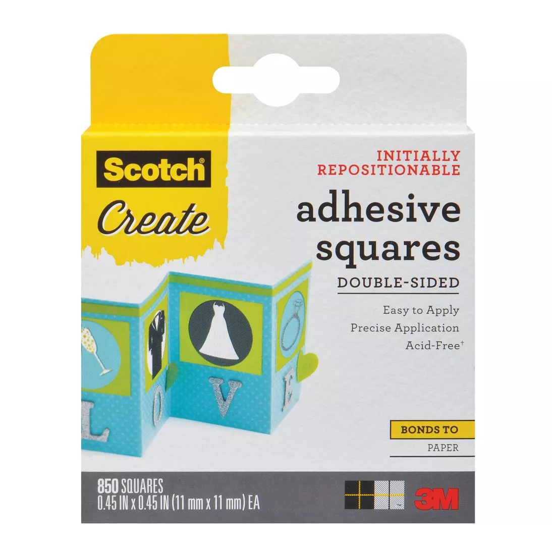 Scotch® Adhesive Squares 009-850-CFT, 850 squares/pack