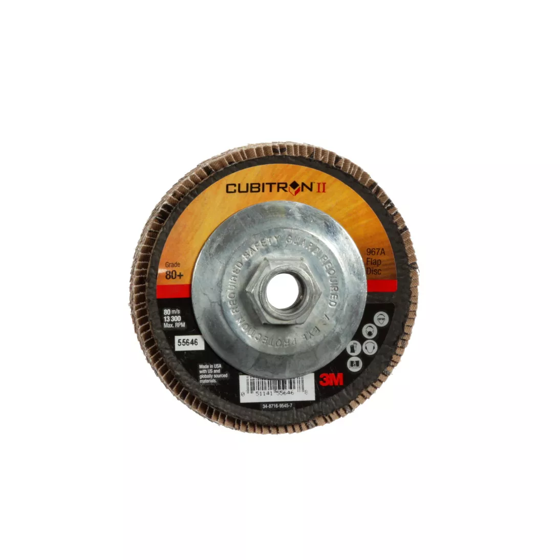 3M™ Cubitron™ II Flap Disc 967A, 80+, T29 Quick Change, 4-1/2 in x
5/8