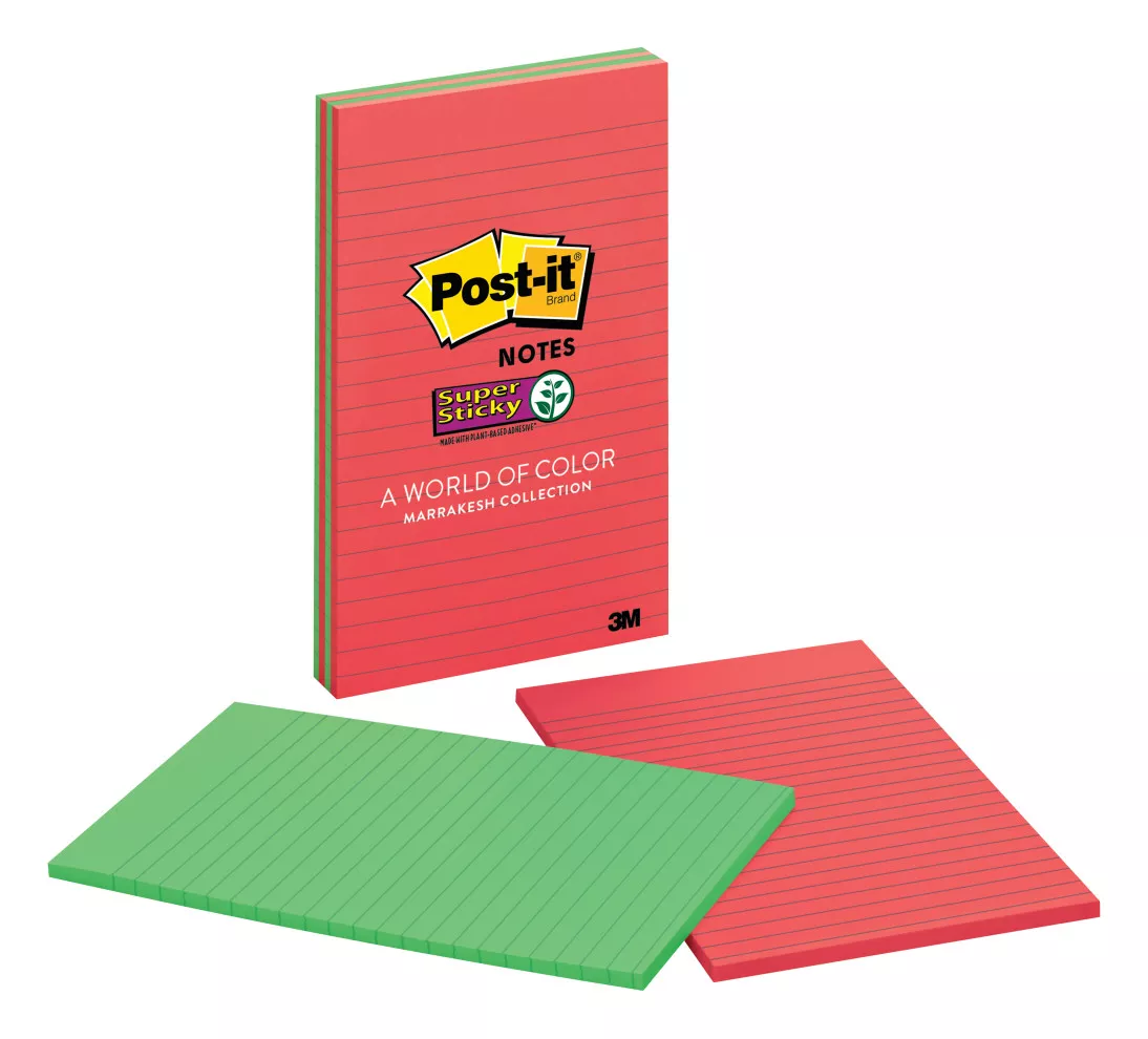 Post-it® Super Sticky Notes 5845-SSAN, 5 in x 8 in (127 mm x 203 mm)
Marrakesh Collection, Lined, 2 Pads/Pack