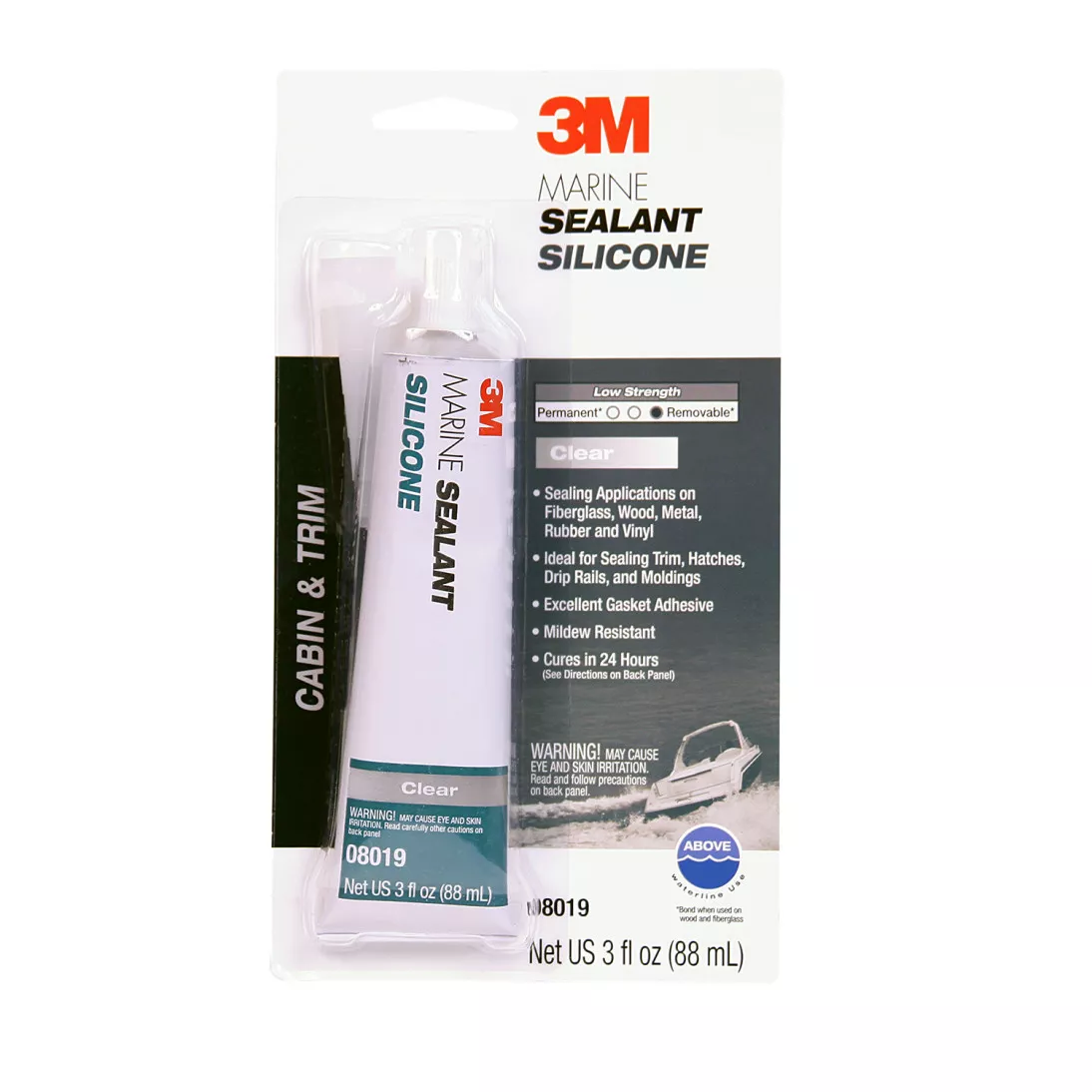 3M™ Marine Grade Silicone Sealant, Clear, PN08019, 3 oz Tube, 6/Case