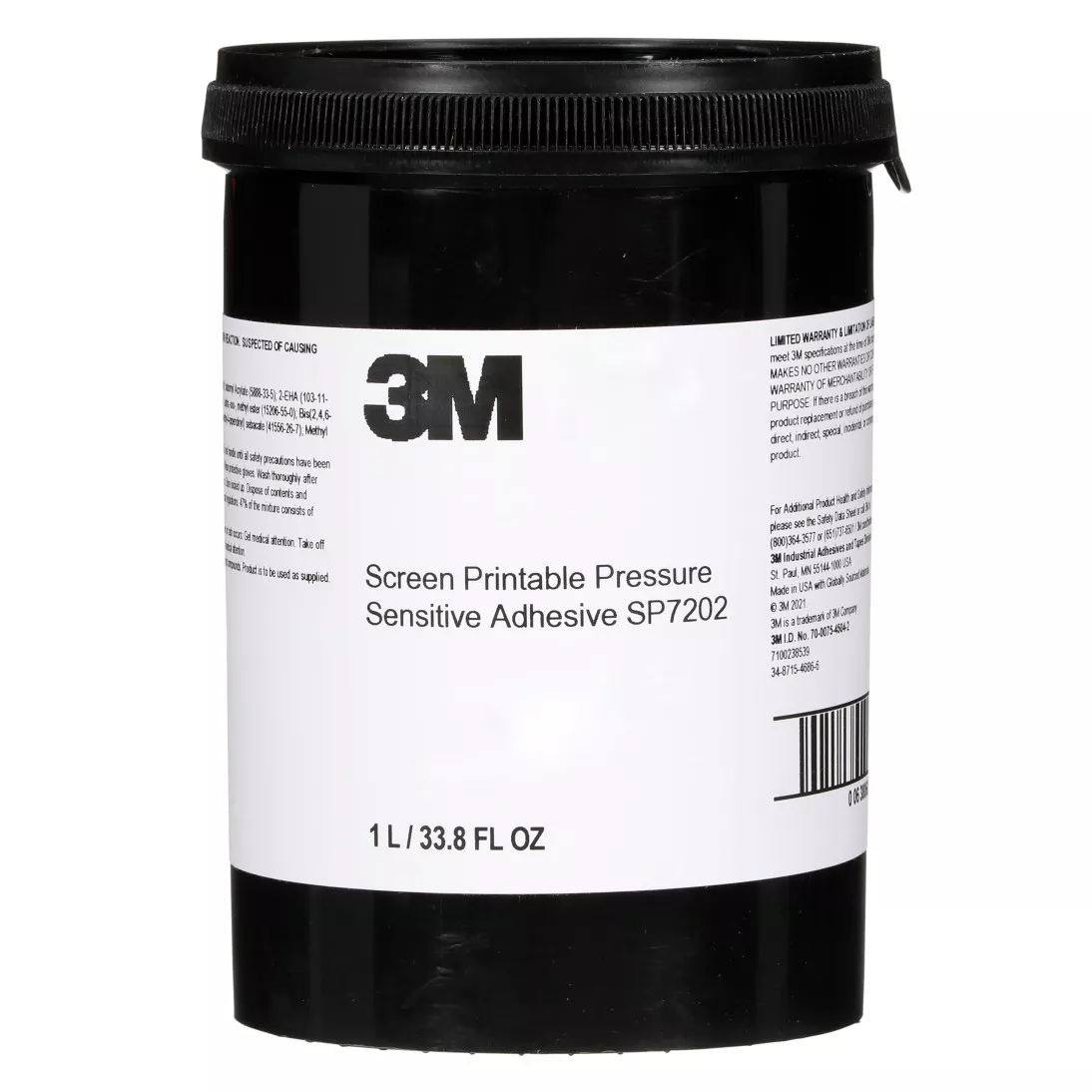 3M™ Screen Printable UV-Curing Pressure Sensitive Adhesive SP7202, Clear, 6 Bottles/Case