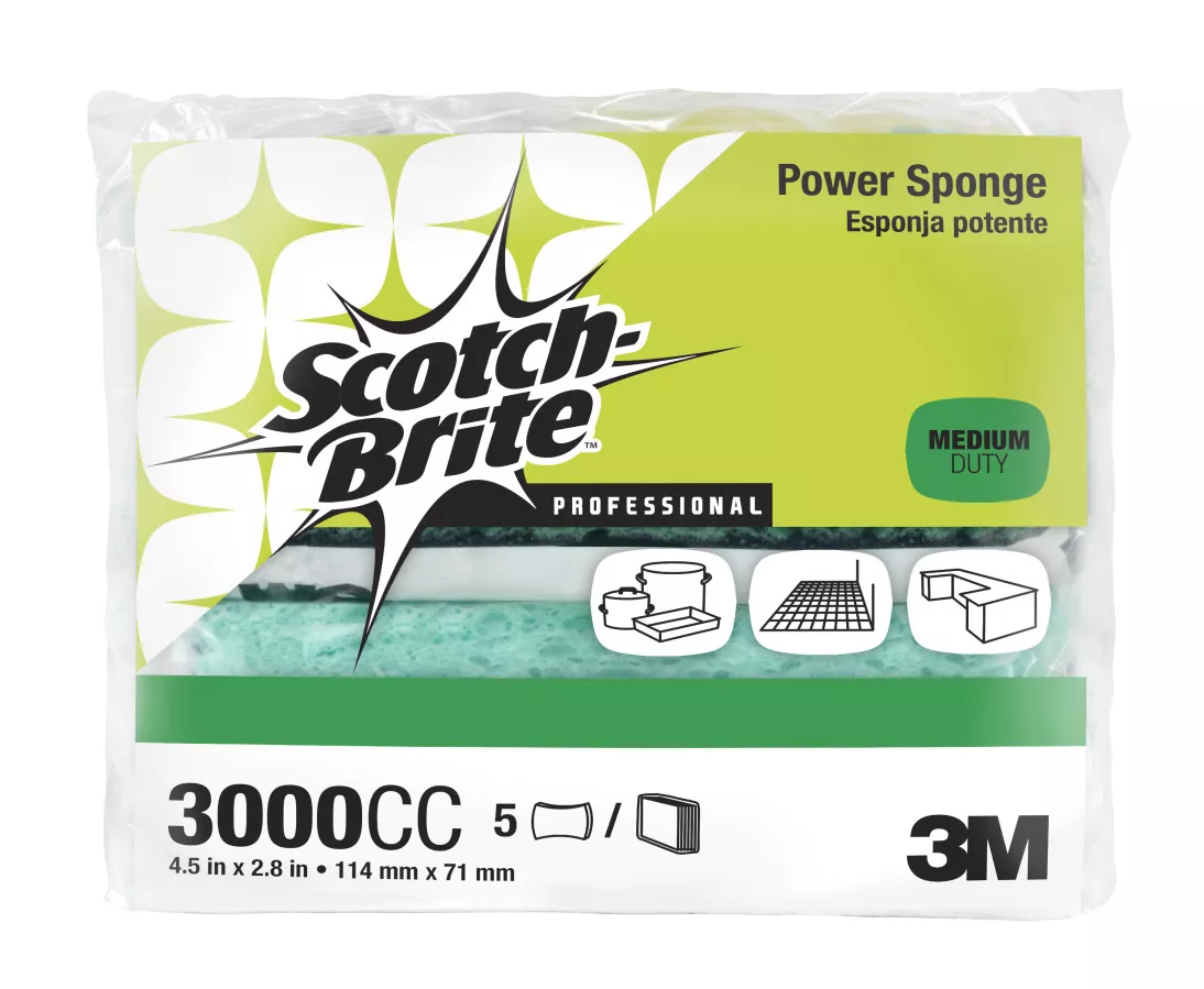 Scotch-Brite™ Power Sponge 3000CC, 2.8 in x 4.5 in x 0.6 in, 5/Pack, 12
Pack/Case