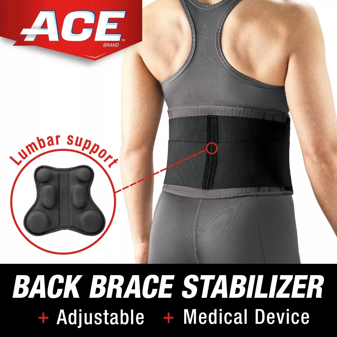ACE™ Deluxe Back Stabilizer w/Pad 207399, Adjustable