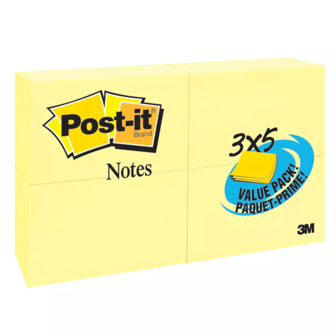 Post-it® Notes 655-24VAD-B, 3 in x 5 in (76 mm x 127 mm) Canary Yellow