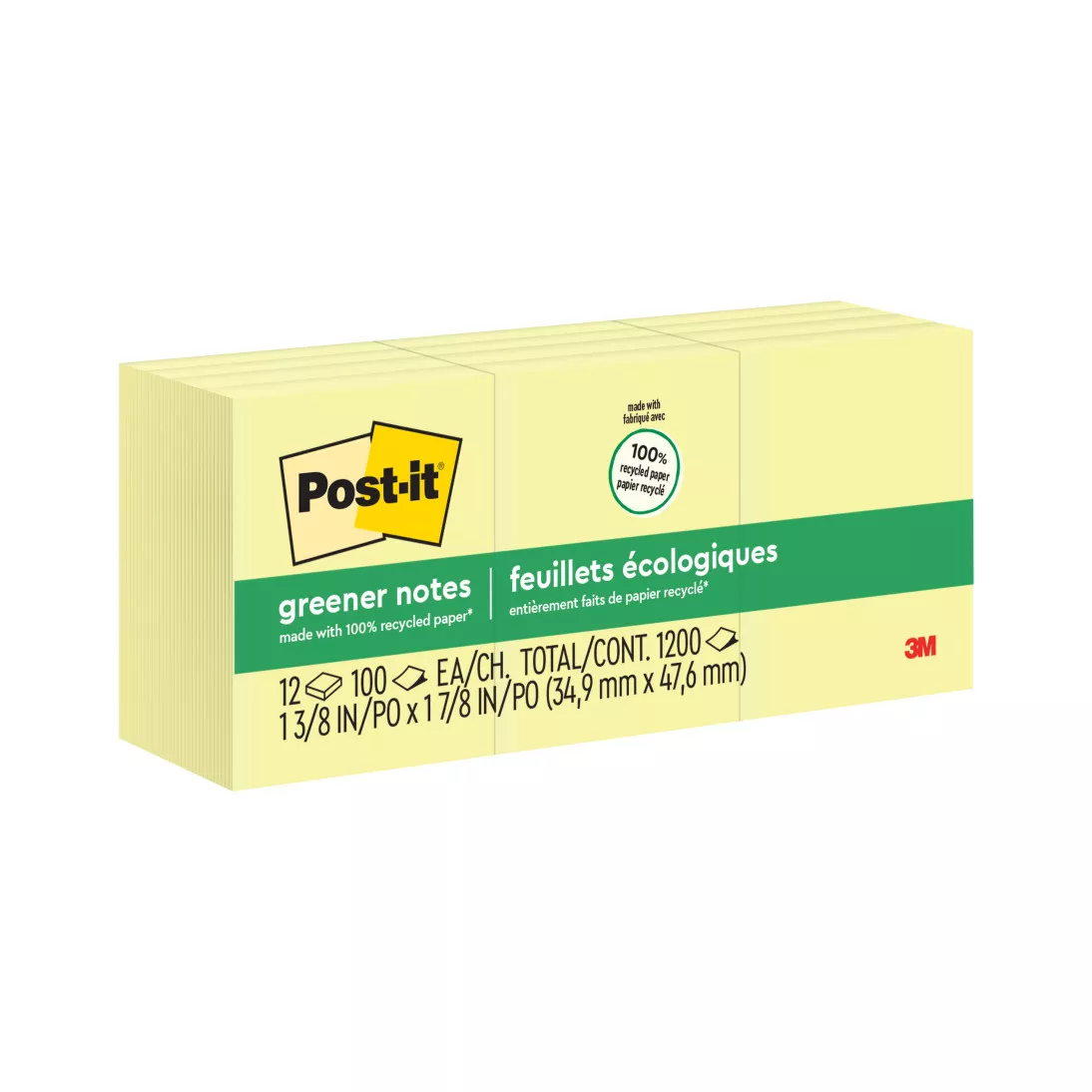 Post-it® Notes 653 RP, 1 3/8 in x 1 7/8 in Canary Yellow