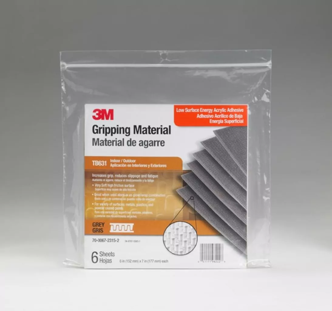 3M™ Gripping Material TB631, Gray, 6 in x 7 in, 6 sheets per bag