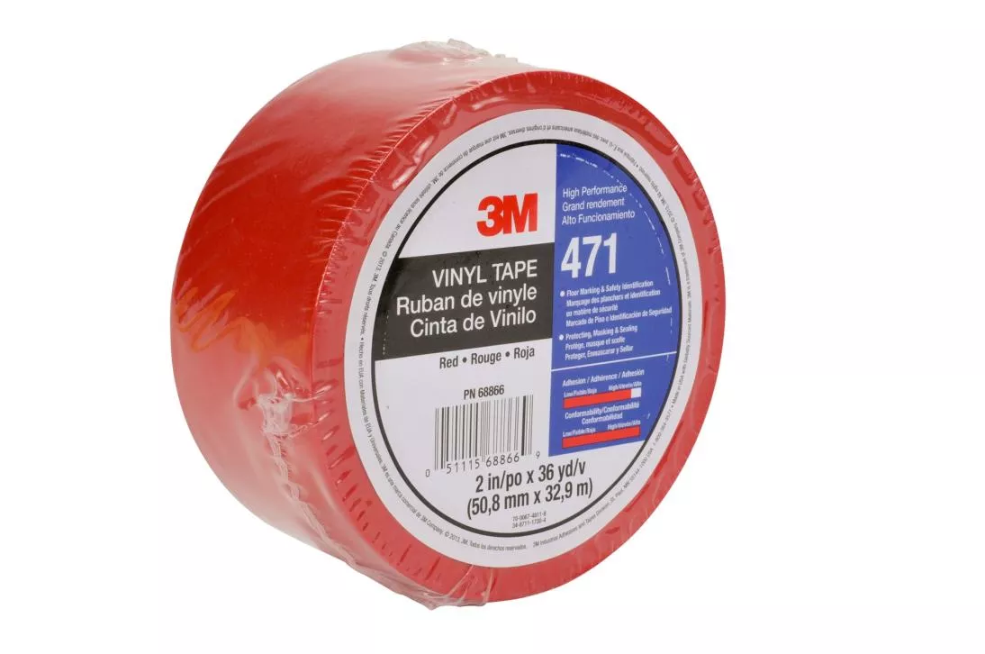 3M™ Vinyl Tape 471, Red, 1/4 in x 36 yd, 5.2 mil, 144 rolls per case,
Individually Wrapped Conveniently Packaged