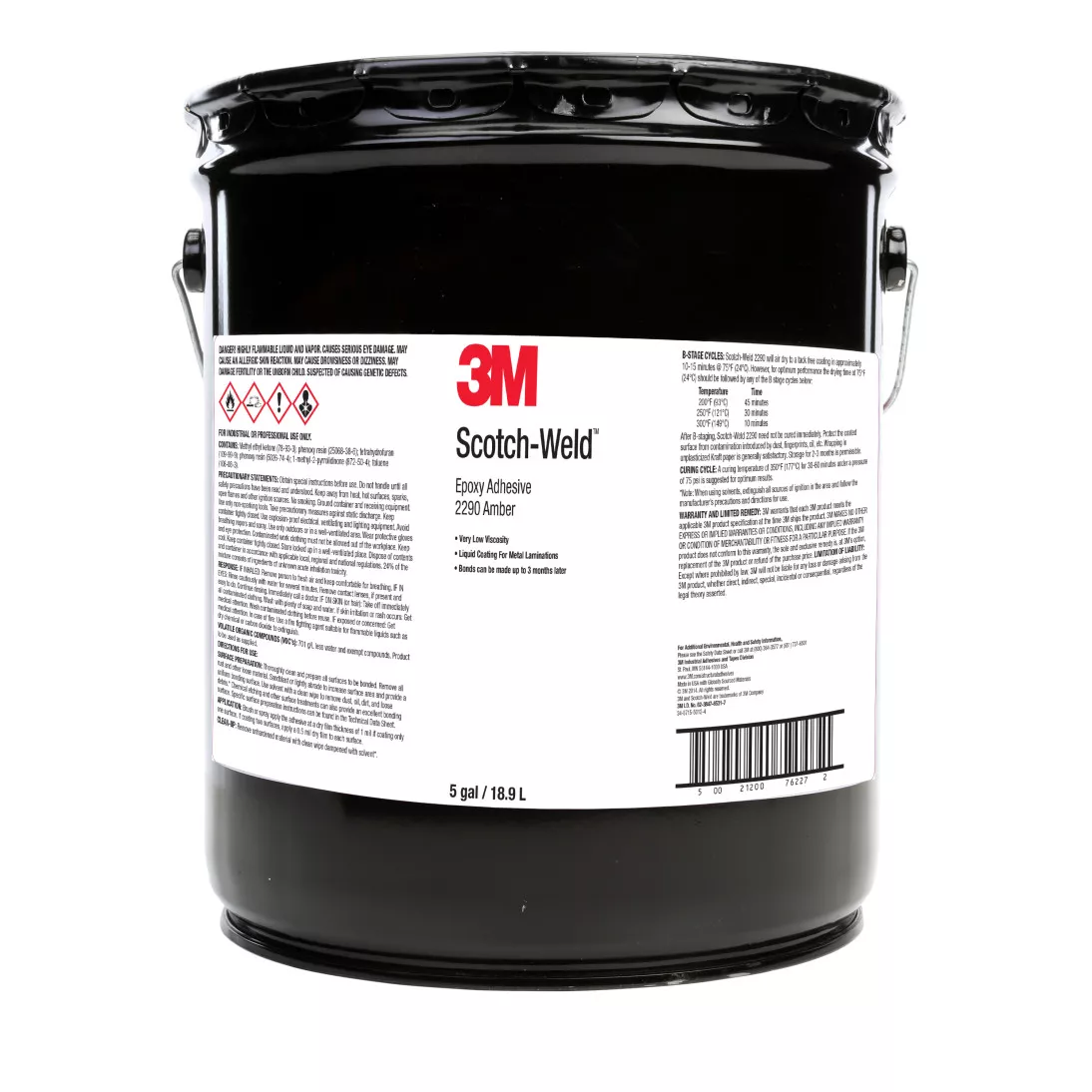 3M™ Scotch-Weld™ Epoxy Adhesive/Coating 2290, Amber, 5 Gallon Drum
(Pail)