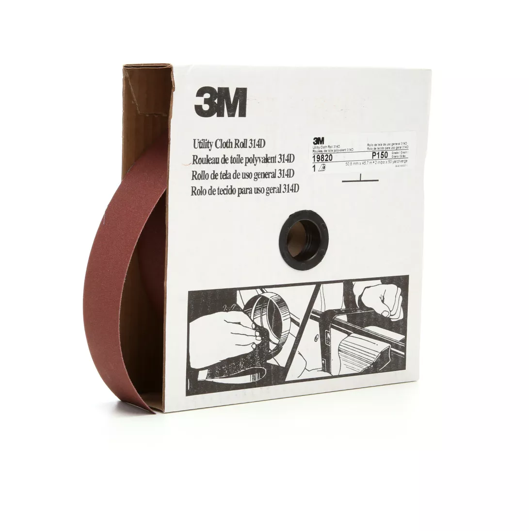 3M™ Utility Cloth Roll 314D, P150 J-weight, 2 in x 50 yd, 5 ea/Case
