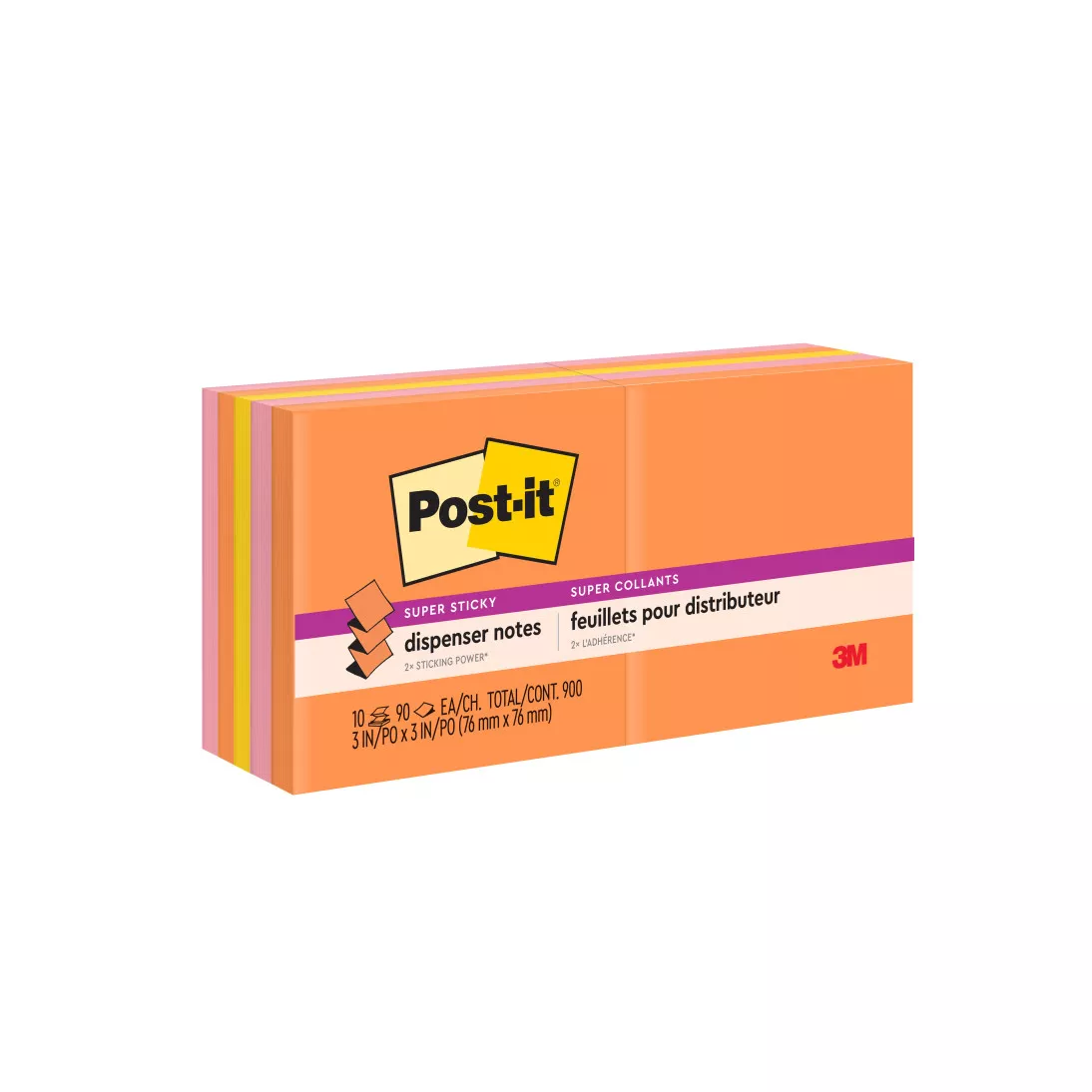 Post-it® Super Sticky Dispenser Notes R330-10SSAU, 3 in x 3 in (76 mm x 76 mm), 10 pads, 90 sheets/pad