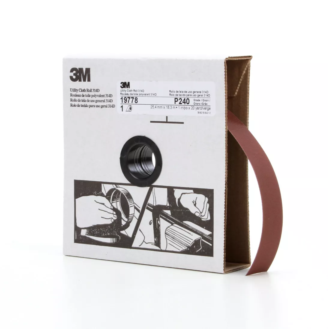3M™ Utility Cloth Roll 314D, P240 J-weight, 1 in x 20 yd, 5 ea/Case