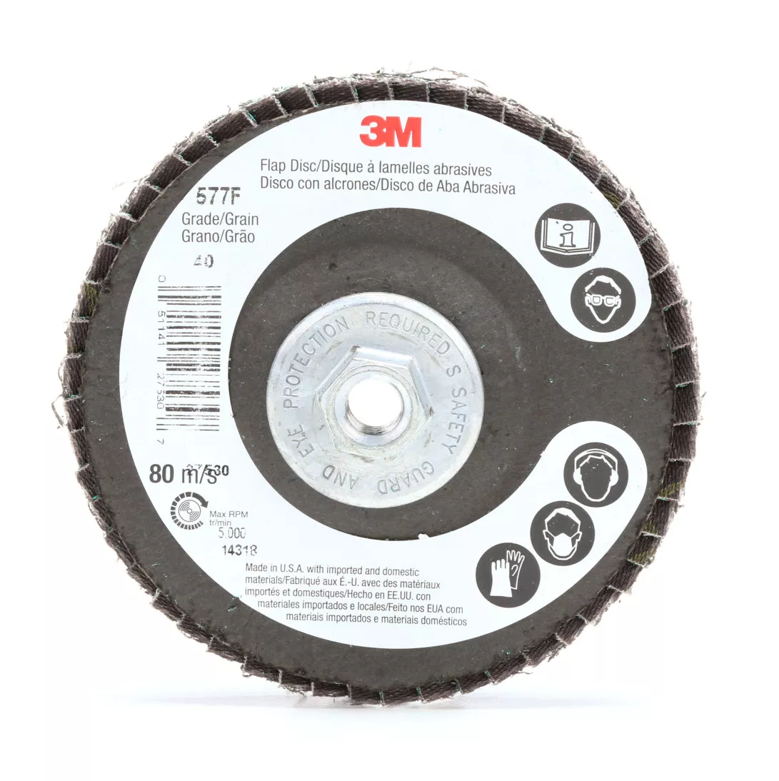 3M™ Flap Disc 577F, 80, T29 Quick Change, 4 in x 3/8 in-24, 10 ea/Case