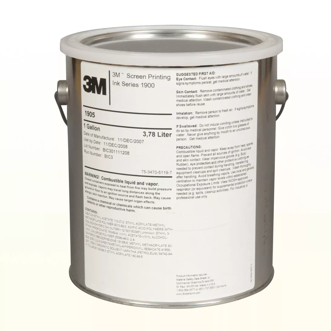 3M™ Screen Printing Ink 1905, Black, 1 Gallon Container