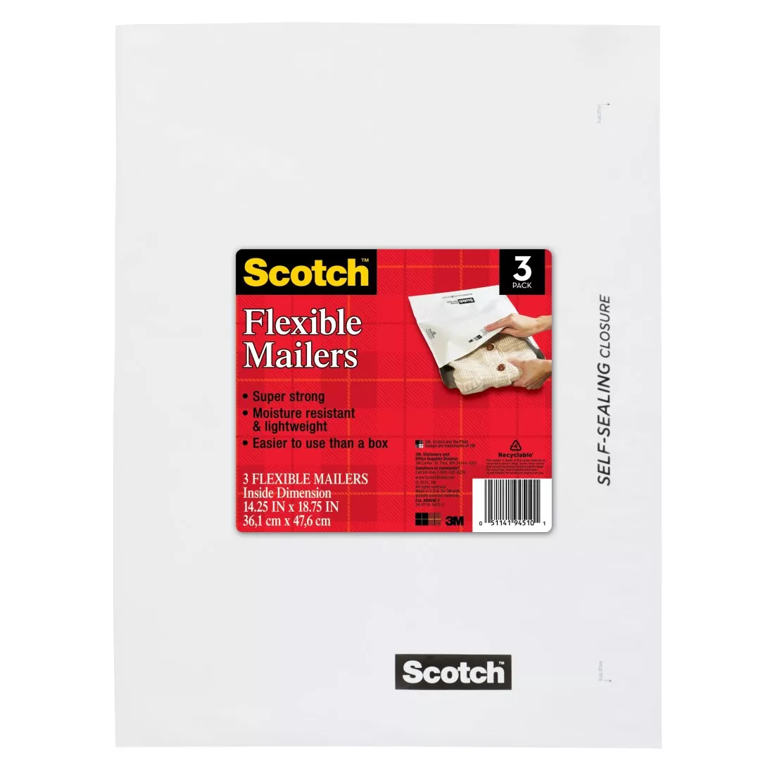Scotch™ Flexible Mailers 3-Pack, 8990W-3, 14.25 in x 18.75 in (36,1 cm x
47,6 cm)