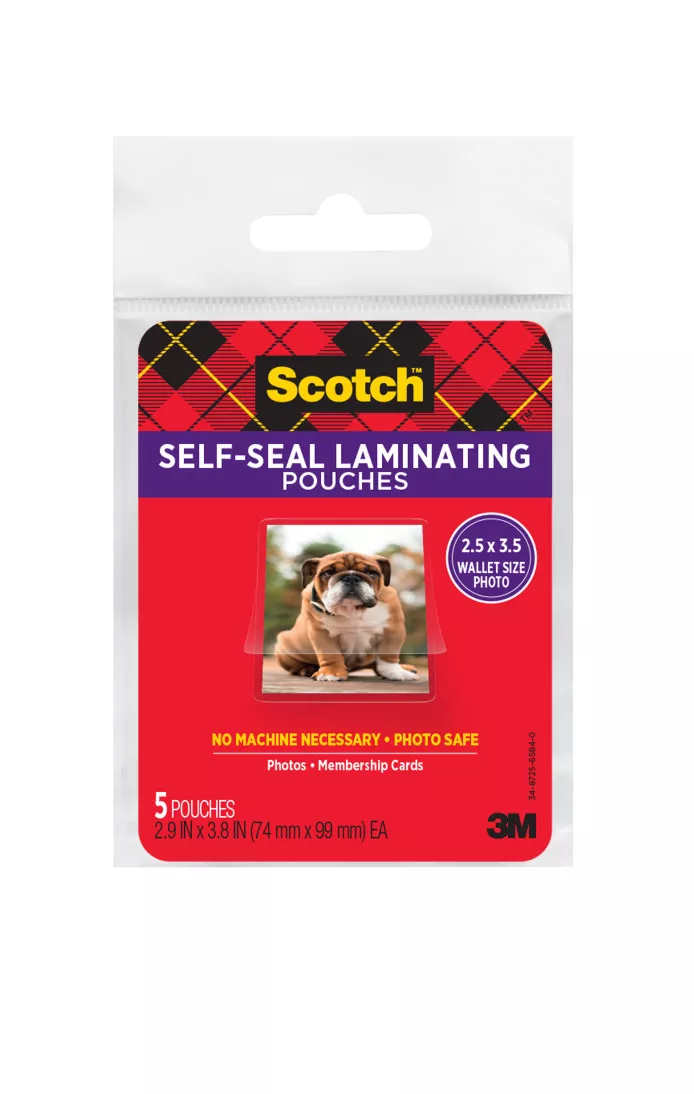 Scotch™ Self-Sealing Laminating Pouches PL903G-SRR, 2.9 in x 3.8 in (74 mm x 99 mm)