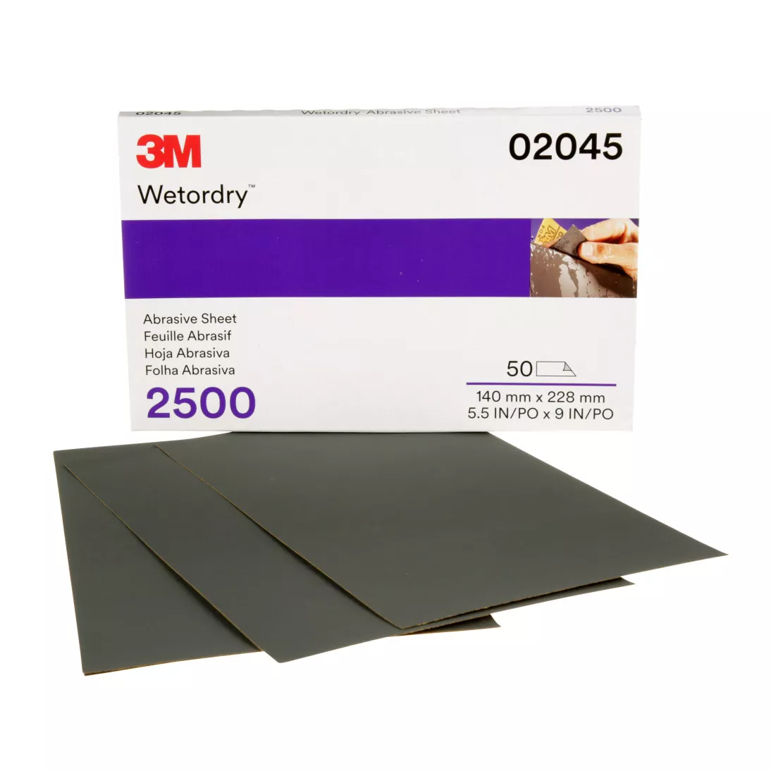 3M™ Wetordry™ Abrasive Sheet 401Q, 02045, 2500, 5 1/2 x 9 in, 50 sheets
per carton, 5 cartons per case