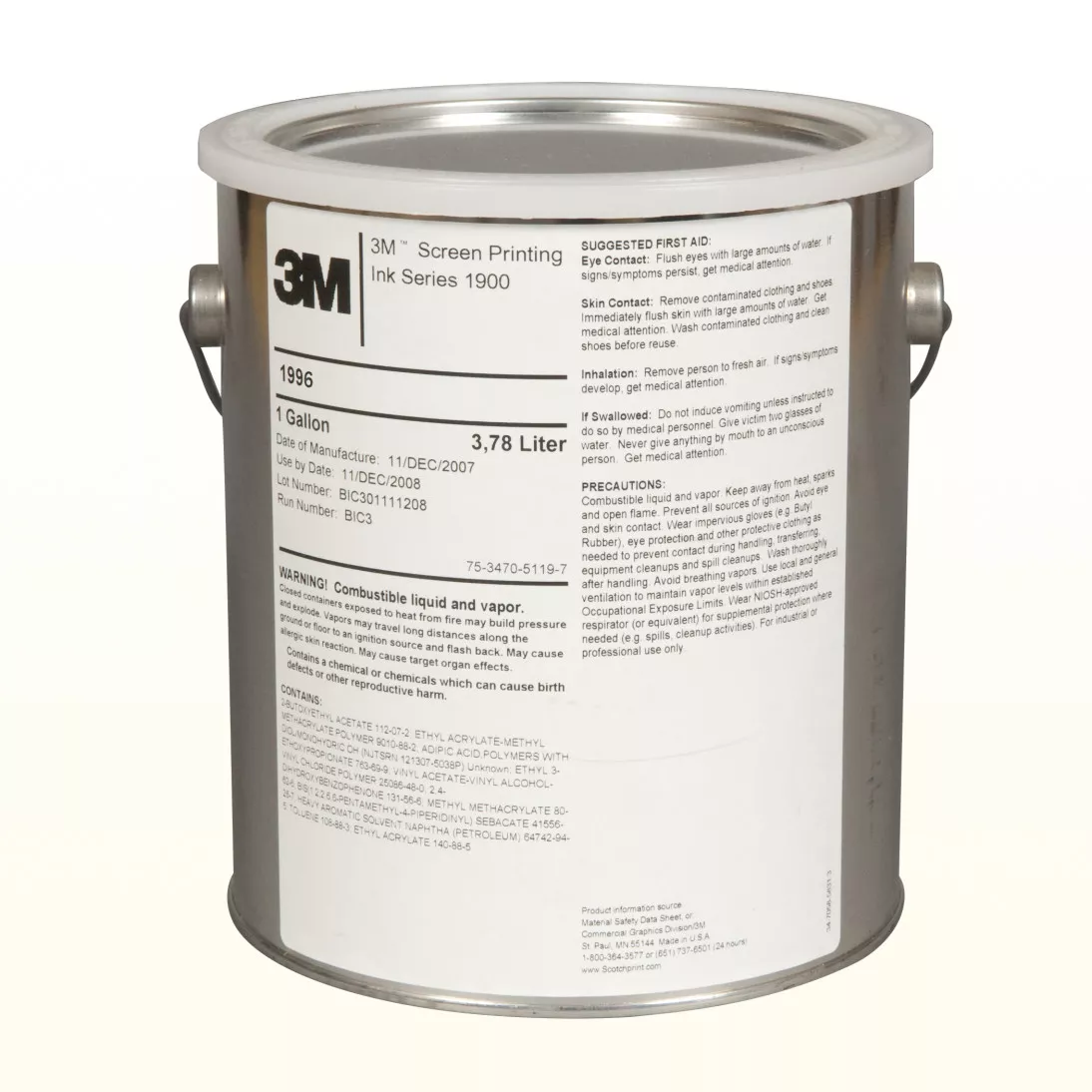 3M™ Screen Printing Ink Concentrate 1996, Cyan, 1 Gallon Container