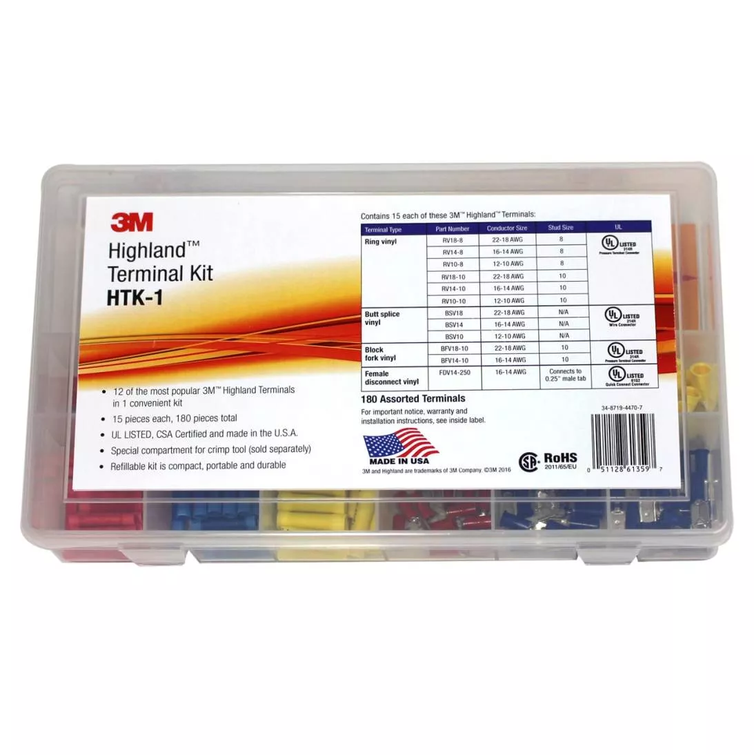3M™ Highland™ Terminal Kit, HTK-1, 180 pieces, refillable kit is
compact, portable and durable, 4 Kits/Case
