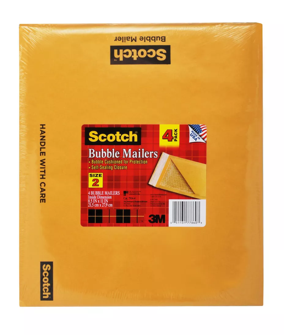 Scotch™ Kraft Bubble Mailers 4-Pack, 7914-4, 8.5 in x 11 in Size #2