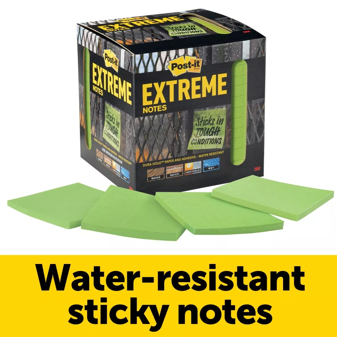 Post-it® Extreme Notes, EXTRM33-12TRYG, 3 in x 3 in (76 mm x 76 mm)
