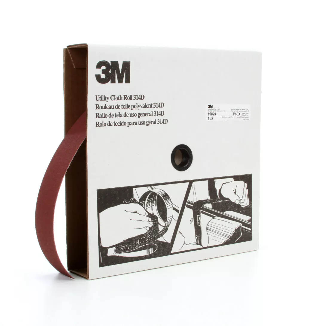 3M™ Utility Cloth Roll 314D, P60 X-weight, 2 in x 50 yd, 5 ea/Case